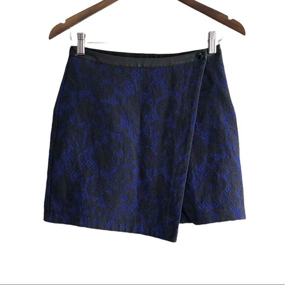 Nasty Gal Lace Faux Leather Wrap Snap Up Asymmetrical Mini Skirt Blue Black - Picture 13 of 13